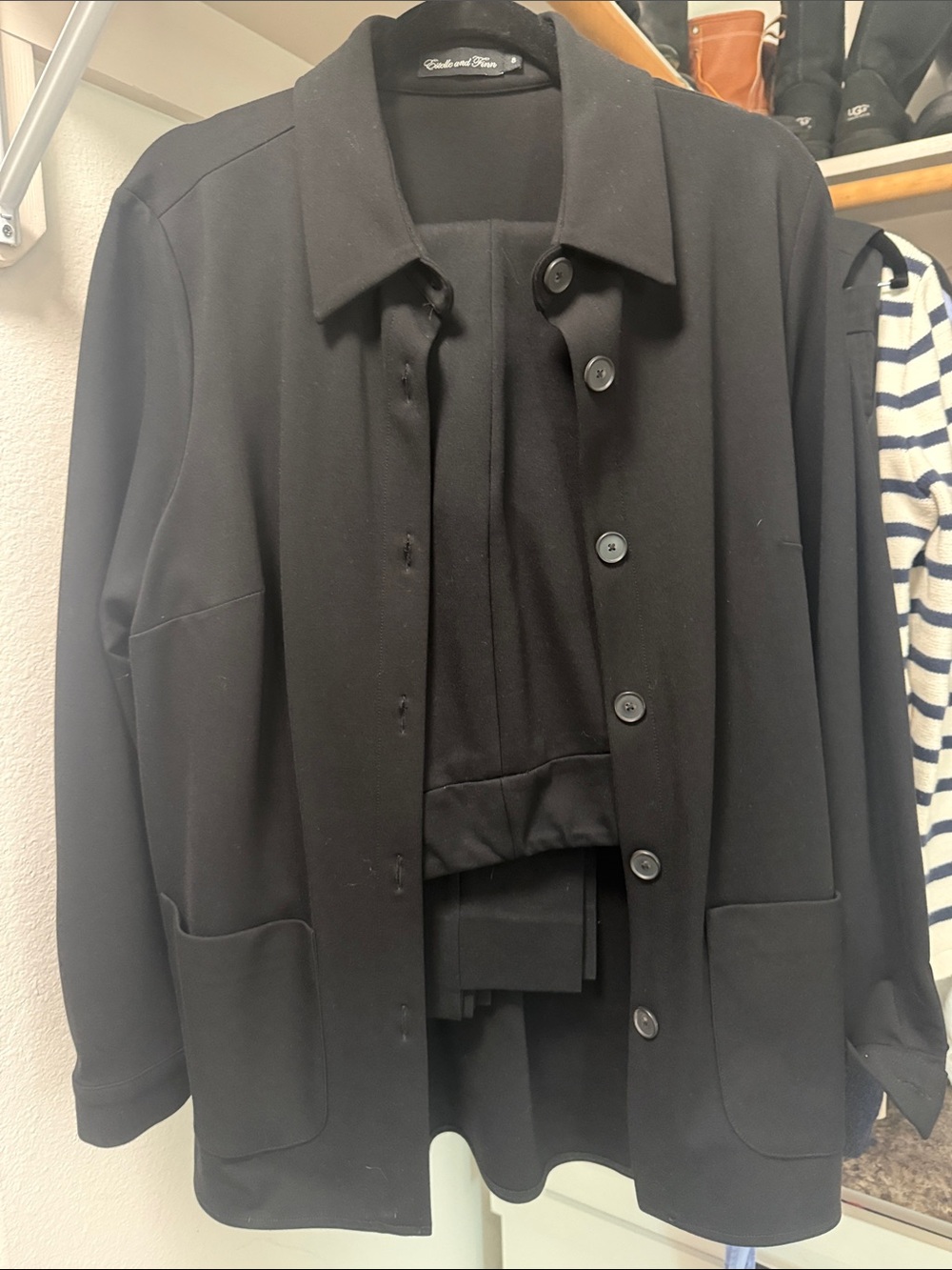 Classic Black Women’s Button-Front Jacket and Pants sold as set